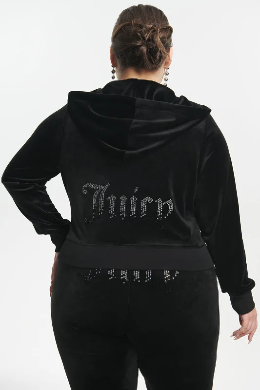 Plus-Size Ombre Big Bling Velour Hoodie Hoodie with Button Placket Classic Preppy
