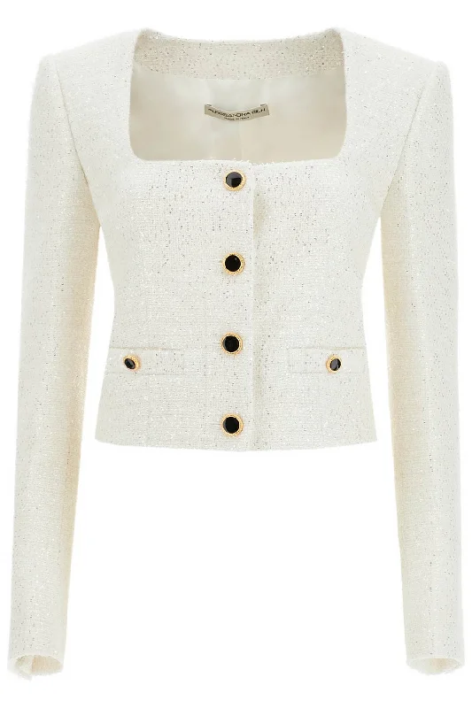 tweed jacket with sequins embell FABX3839 F4364 WHITE Quilted Jacket Puffer Jacket Insulated Jacket