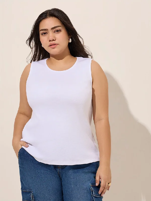 Gia White Ribbed Tank Top metallic tank top