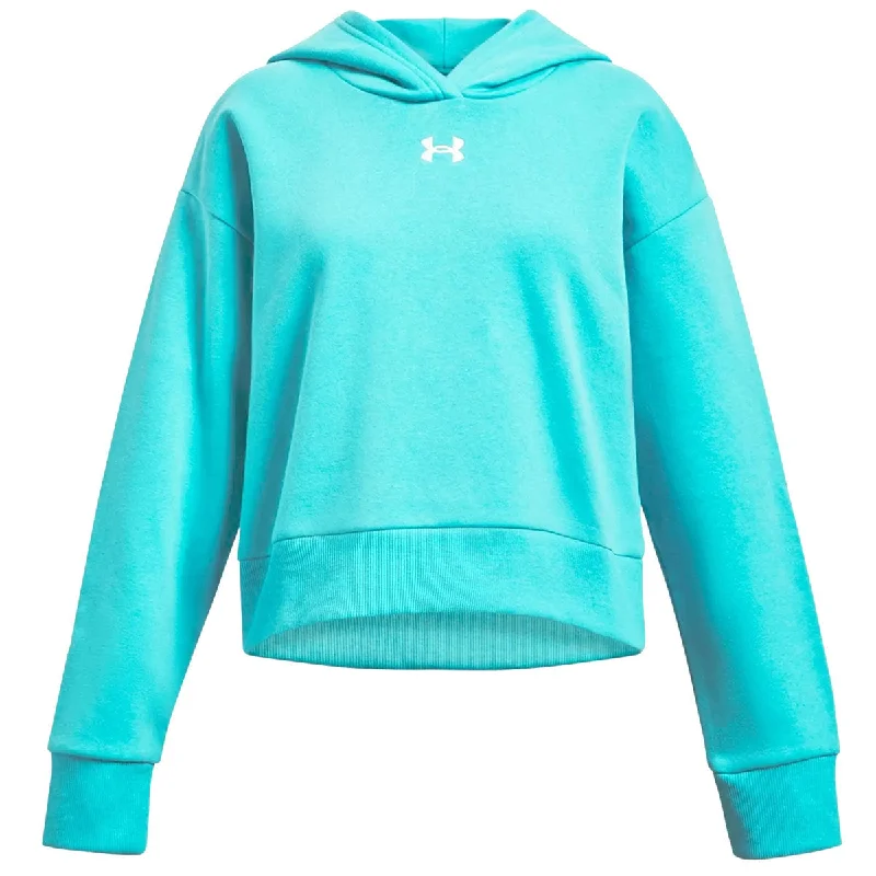 Under Armour Rival Fleece Crop Hoodie - Girls - Radial Turquoise/White Hoodie with Ribbed Neckline Snug Warm