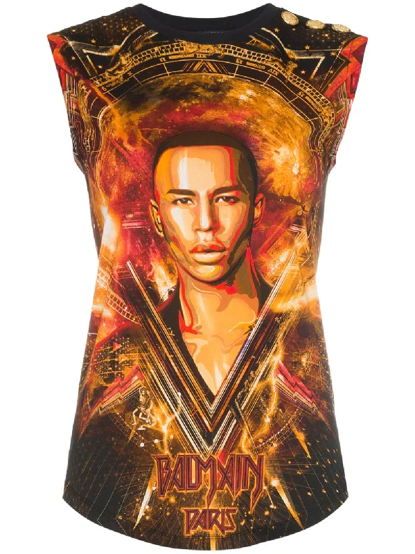 Olivier Rousteing printed tank top mesh tank top