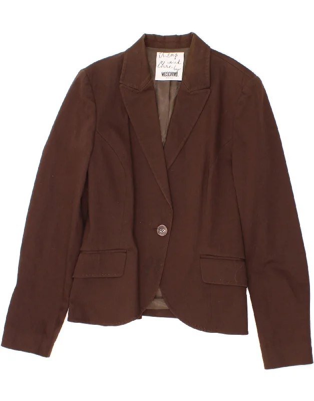MOSCHINO Womens 1 Button Blazer Jacket UK 12 Medium Brown Cotton Tailored Jacket Straight Jacket A-Line Jacket MOSCHINO Womens 1 Button Blazer Jacket UK 12 Medium Brown Cotton Tailored Jacket Straight Jacket A-Line Jacket