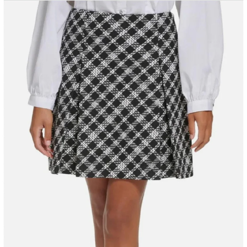 KARL LAGERFELD PARIS Tweed Mini Skirt 6 Black White Plaid Pleated A-Line NWT silk skirt smooth