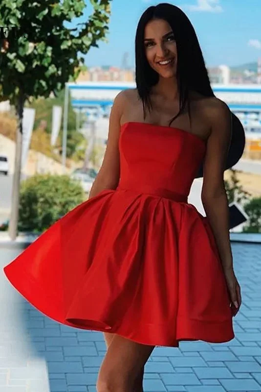 Charming Red Strapless A Line Short Homecoming Dresses Tunics Versatile stylish