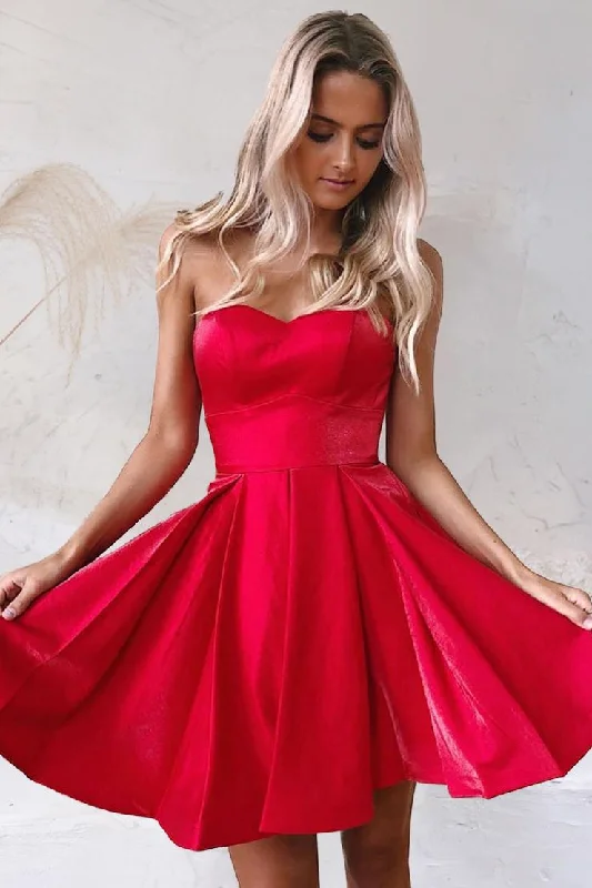 Simple Red V Neck Sleeveless A Line Homecoming Dresses Tunics Review highly