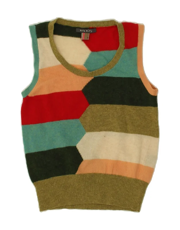 ORLA KIELY Womens Vest Tank Top UK 2 2XS Multicoloured Colourblock Wool crossback tank top