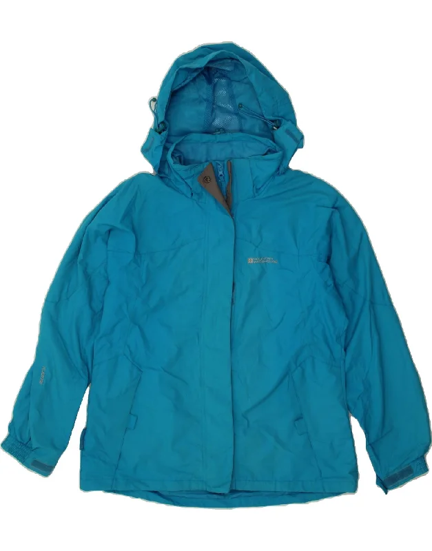 MOUNTAIN WAREHOUSE Womens Hooded Rain Jacket UK 14 Medium Blue Nylon Herringbone Jacket Houndstooth Jacket Plaid Jacket