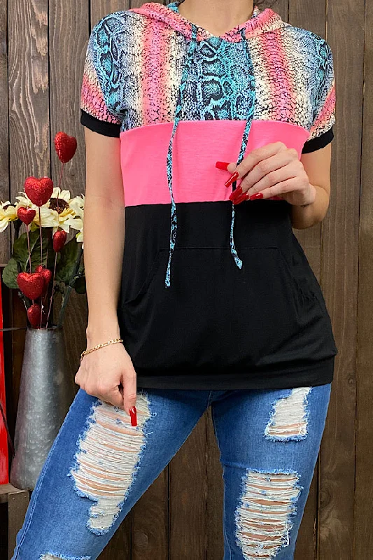 FW9159 Multi color snake skin printed color block hoodie top Oversized Hoodie Comfort Casual