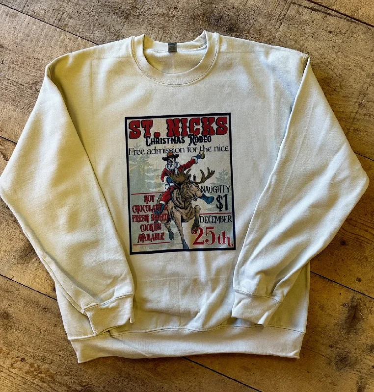 St. Nicks Christmas Rodeo Graphic Sweatshirt Hoodie with Back Slit Movement Comfort