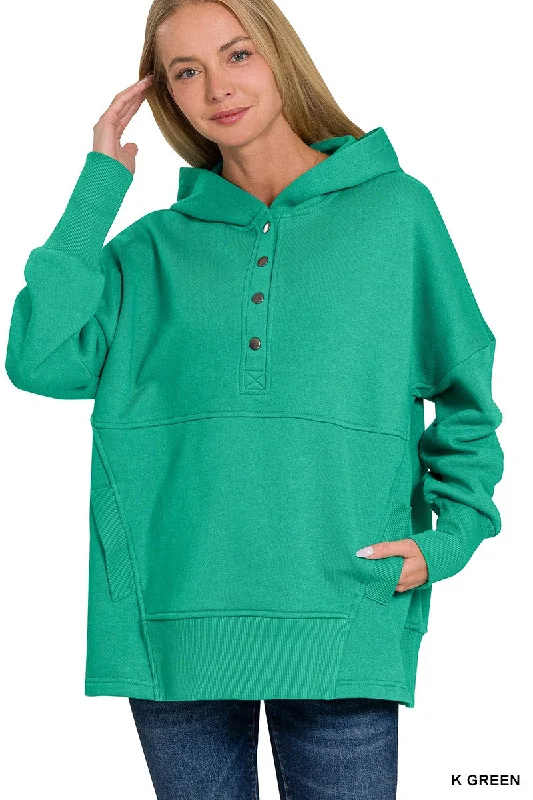 Half And Half Kelly Green Half Button Pullover Hoodie Hoodie Sweatshirt Pullover