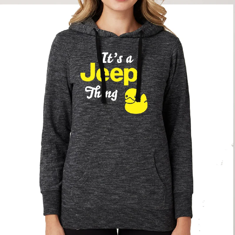 Ladies Jeep® It's a Jeep® Thing Duck French Terry Hoodie - Marled Ash Hoodie with Hem Raw Edge Edgy Unfinished