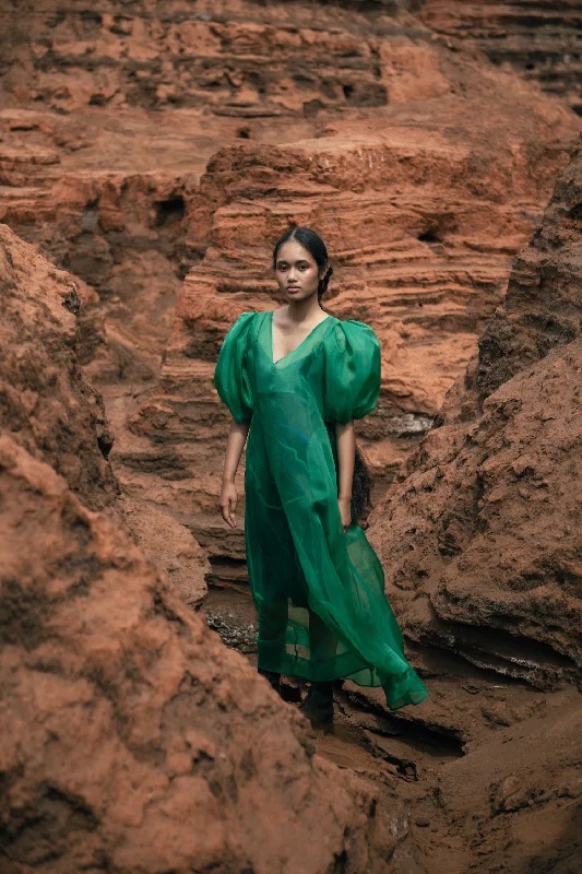 Green Silk Organza Dress Tunics stripes playful