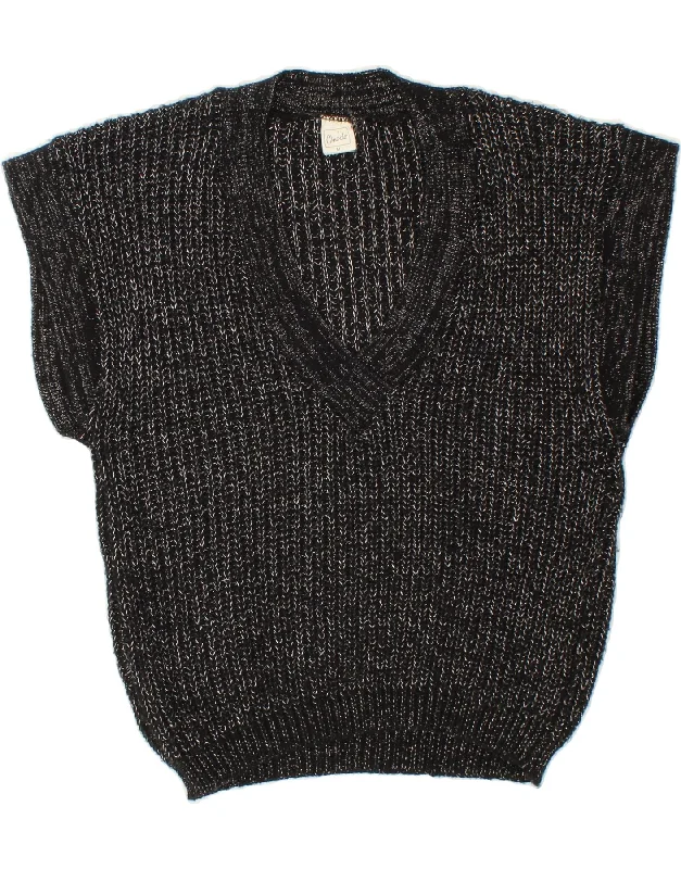 VINTAGE Womens Vest Tank Top UK 14 Medium Black Flecked seamless tank top