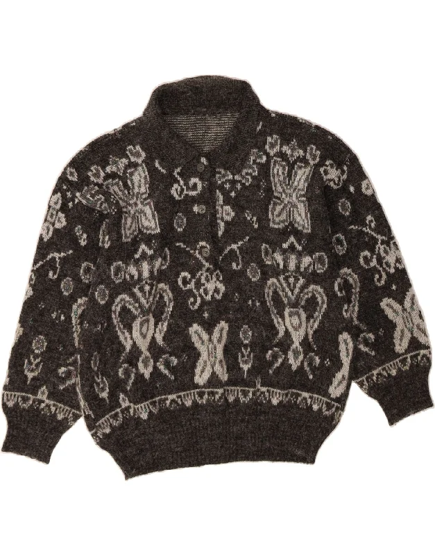 VINTAGE Womens Polo Neck Jumper Sweater UK 18 XL Grey Fair Isle Wool Neon Metallic Matte VINTAGE Womens Polo Neck Jumper Sweater UK 18 XL Grey Fair Isle Wool Neon Metallic Matte