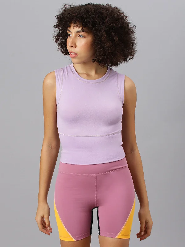 Fitkin Women's Lavender Round Neck Crop Tank Top solid color tank