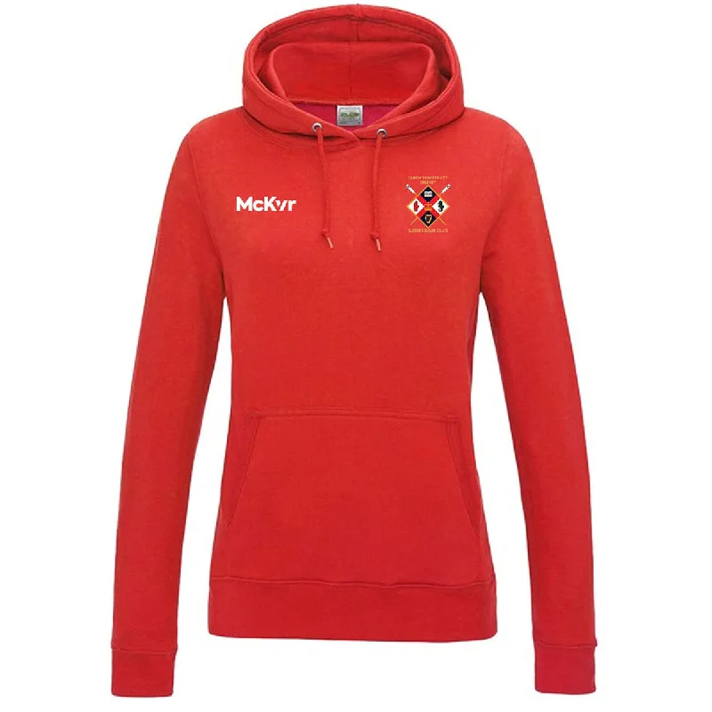 Mc Keever Queens Rowing College Hoodie - Womens - Fire Red Hoodie with Raw Hem Edgy Unfinished