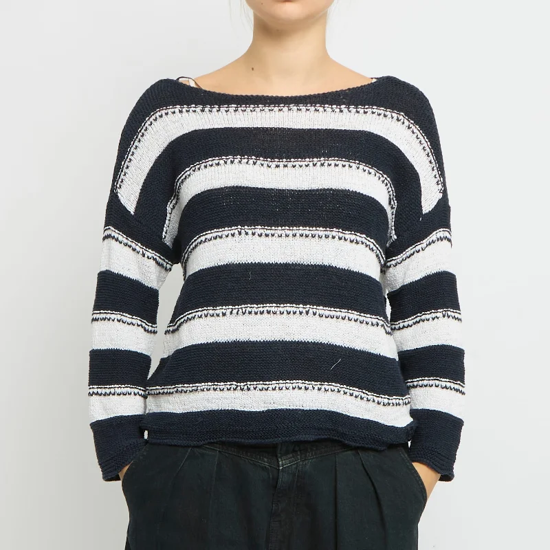 Tommy Hilfiger 3/4 Sleeve Crochet Knit Sweater- UK 8 Wool Fabric Cashmere Fabric Tweed Fabric