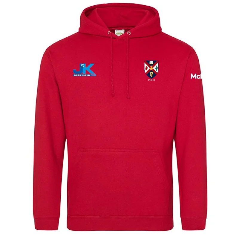 Mc Keever Queens Camogie College Hoodie - Adult - Fire Red Hoodie with Reflective Safety Nightwear