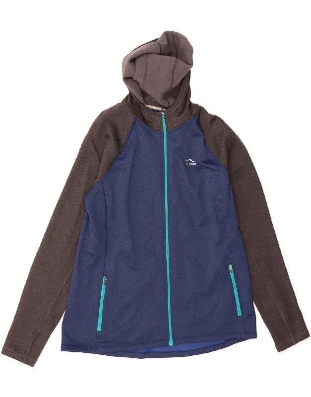 L.L.BEAN Womens Zip Hoodie Sweater UK 16 Large Navy Blue Colourblock Ribbed Striped Patterned