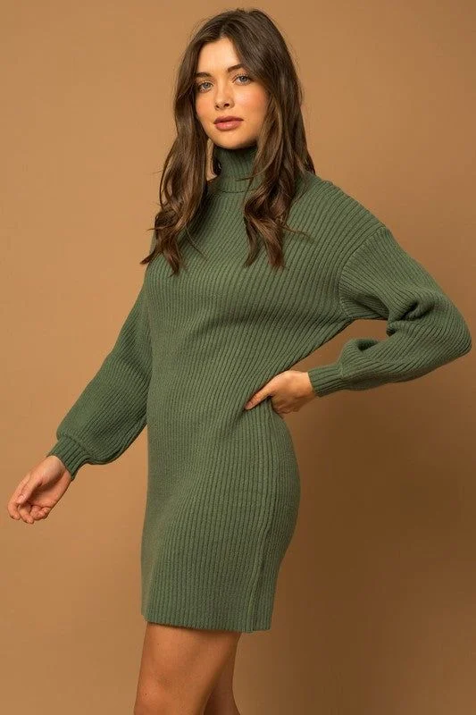 Gilli Turtle Neck Balloon Sleeve Sweater Dress Striped Floral Plaid