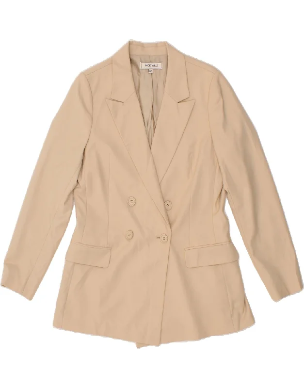 JACK WILLS Womens Double Breasted Blazer Jacket UK 10 Small Beige Nylon Jacket Polyester Jacket Spandex Jacket