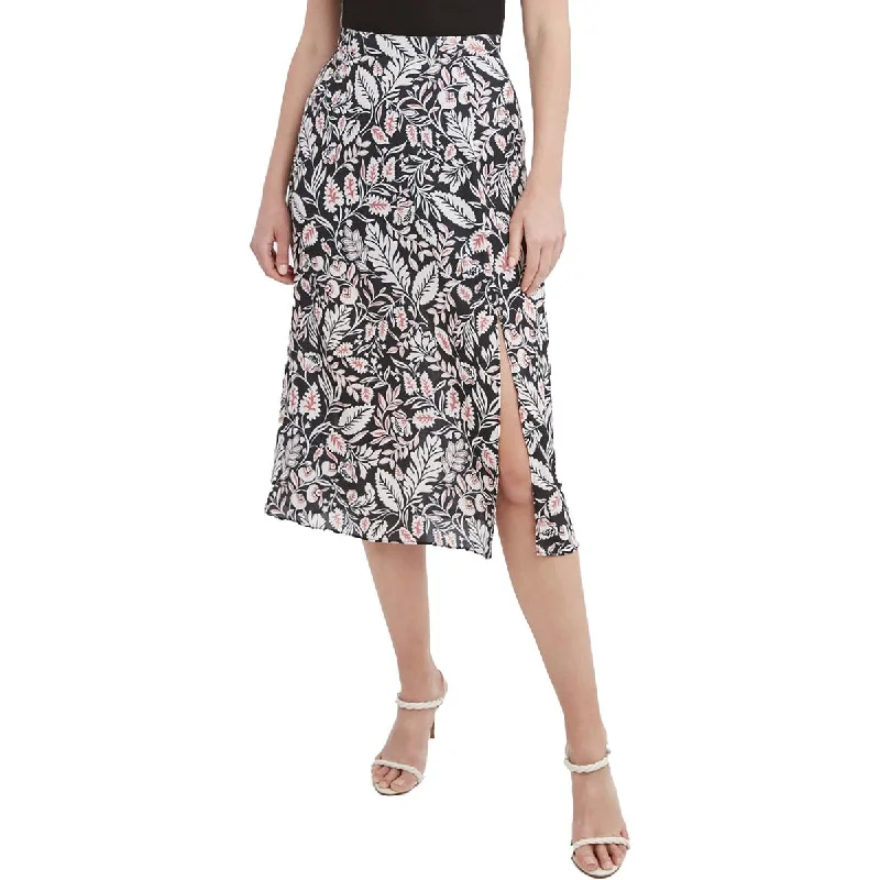 BCBGMAXAZRIA Womens Midi Floral Print A-Line Skirt velvet skirt plush