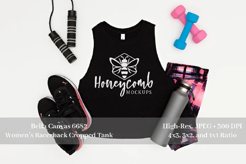 Workout Mockup, Bella Canvas 6682 Black Tank Top Mockup, Women's Racerback Cropped Tank, Fitness Mockup, Sports Mockup ribbed tank top