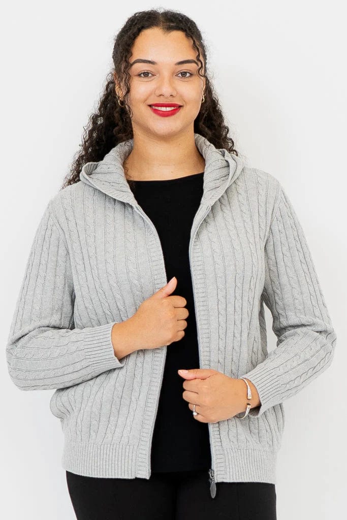 Cable Knit Sweatshirt - Elsie Hoodie with Turtle Neck Cozy Winter