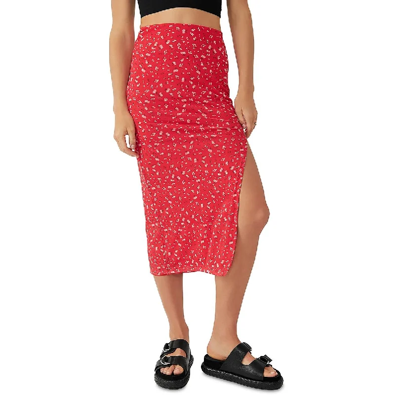 Free People Womens Side Slit Below Knee Midi Skirt leather skirt sleek
