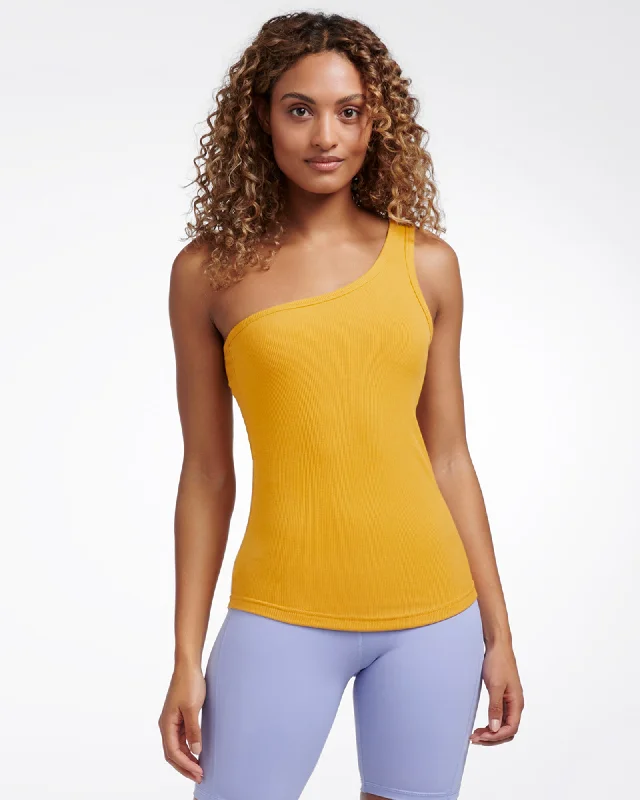 HAMPTON ONE SHOULDER RIB TANK MUSTARD lime green tank