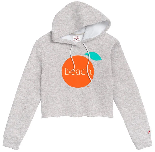 Orange Beach Crop Fleece Hoodie Hoodie with Elastic Waist Stretchable Comfortable