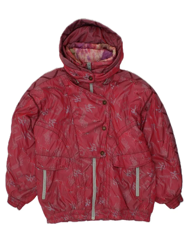 VINTAGE Womens Oversized Hooded Padded Jacket IT 42 Medium Pink Geometric Appliqued Jacket Beaded Jacket Sequined Jacket VINTAGE Womens Oversized Hooded Padded Jacket IT 42 Medium Pink Geometric Appliqued Jacket Beaded Jacket Sequined Jacket