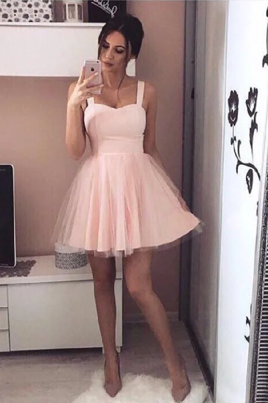 Sweetheart Straps Sleeveless A Line Short Homecoming Dresses Elegant Long Evening
