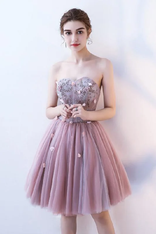 Charming Strapless Sweetheart Tulle A Line Homecoming Dresses Tunics Polka dots