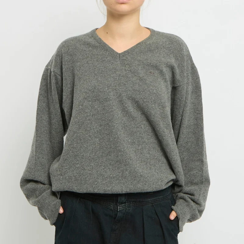 Kappa V-Neck Heavy Knit Sweater - UK 12 Silk Blend Satin Velvet