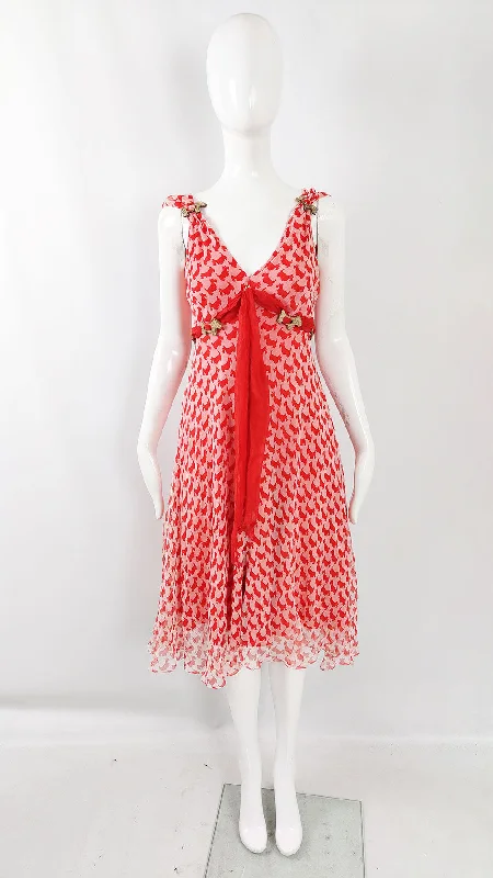 Ronit Zilkha Vintage Red & Pink Silk Chiffon Scottie Dog Dress Tunics Modern contemporary Ronit Zilkha Vintage Red & Pink Silk Chiffon Scottie Dog Dress Tunics Modern contemporary