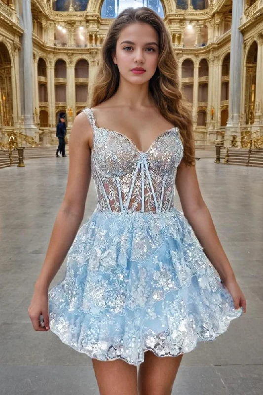 Sky Blue Spaghetti Straps Sweetheart Tulle Homecoming Dresses Tunics Practical easy-care Sky Blue Spaghetti Straps Sweetheart Tulle Homecoming Dresses Tunics Practical easy-care