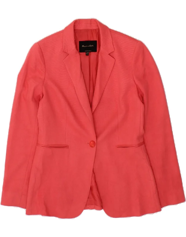 MASSIMO DUTTI Womens 1 Button Blazer Jacket EU 36 XS Pink Acetate Denim Fabric Leather Fabric Suede Fabric MASSIMO DUTTI Womens 1 Button Blazer Jacket EU 36 XS Pink Acetate Denim Fabric Leather Fabric Suede Fabric