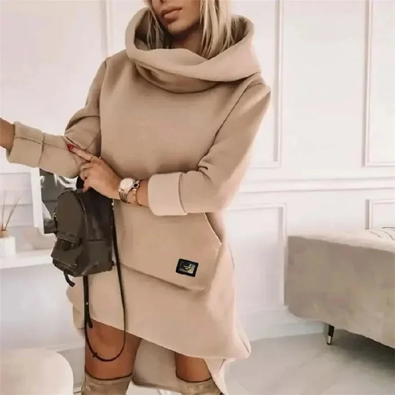 Spring Women's Long Sleeeve Hoodie Dress Hoodie with Fur Luxurious Winter