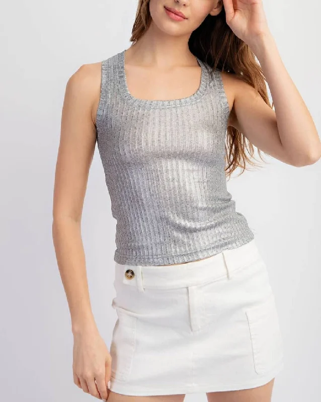 Kate Metallic Ribbed Tank chic tank top