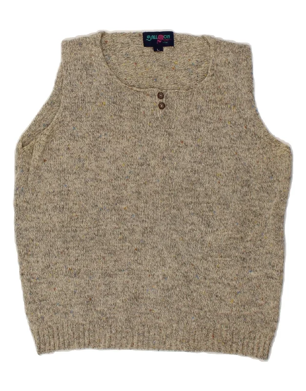 BALLOON Womens Vest Tank Top UK 16 Large Grey Flecked Wool high neck tank