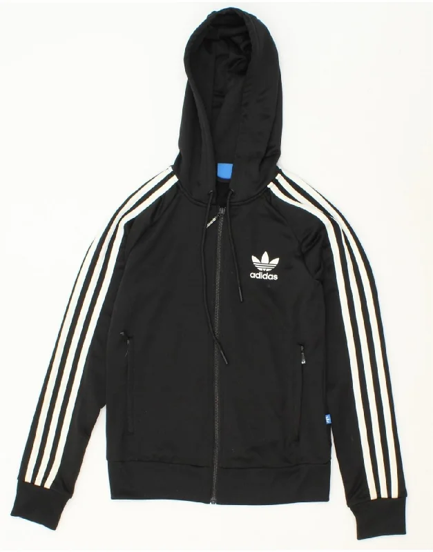 ADIDAS Womens Zip Hoodie Sweater UK 6 XS Black Polyester Open Front Closed Front Wrap Front