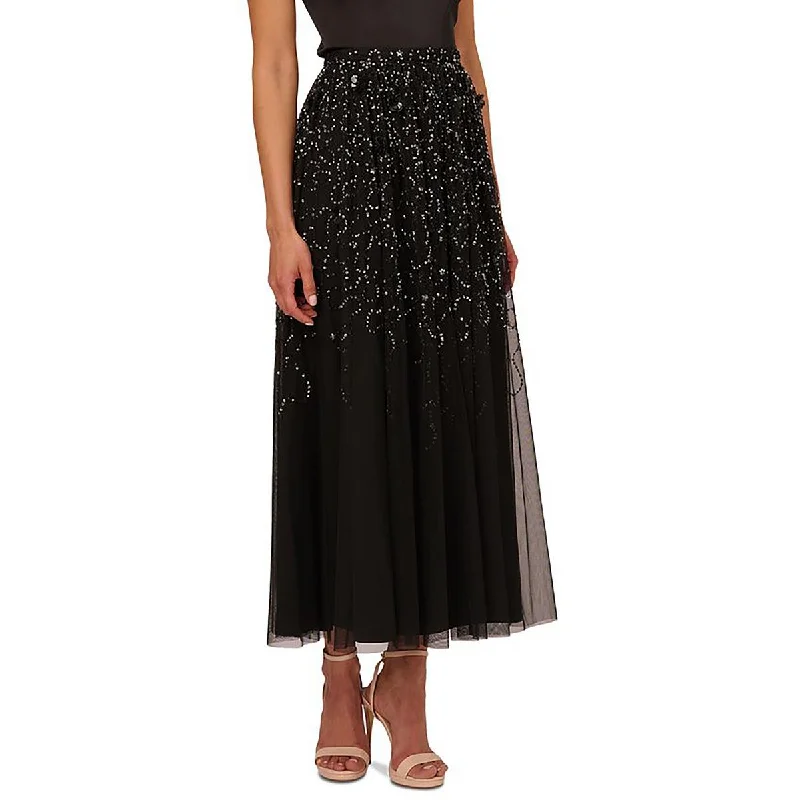 Adrianna Papell Womens Sequined Party Midi Skirt chiffon skirt airy