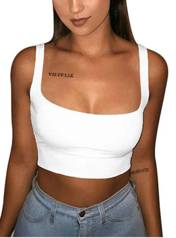 WOMEN SOLID STRAPPY TANK VEST CROP TOP slim fit tank