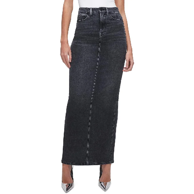 Good American Womens Plus High Rise Denim Maxi Skirt wrap skirt elegant