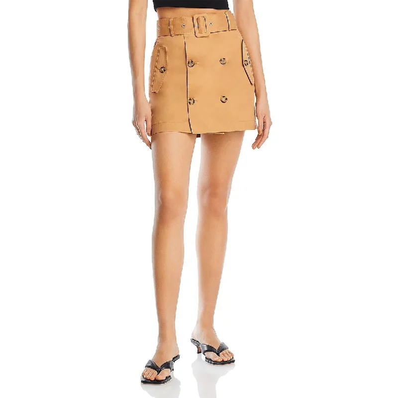 Avec Les Filles Womens Cotton Wrap Mini Skirt silk skirt elegant