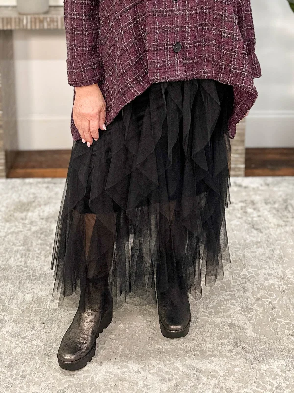Mesh Skirt, Black Ruffle linen skirt breathable