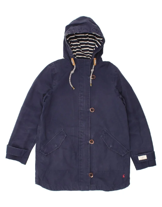 JOULES Womens Hooded Rain Jacket UK 12 Medium  Navy Blue Cotton Embroidered Jacket Appliqued Jacket Beaded Jacket