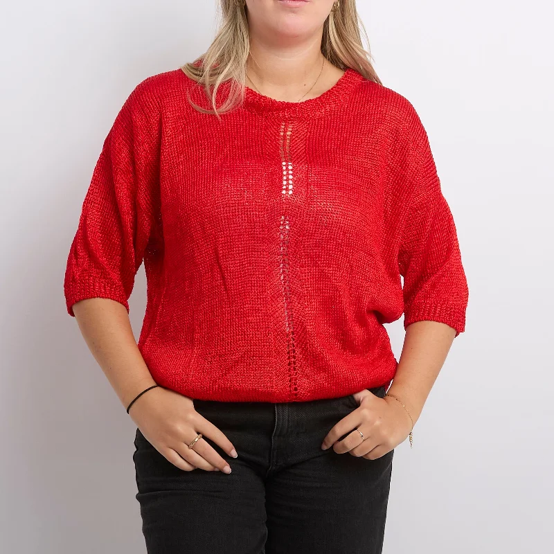 Heavy Knit Wide Neck Long Sweater - UK 14 Chenille Blend Fleece Blend Nylon Blend