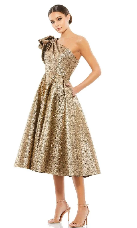 Mac Duggal Cocktail - 67906D Asymmetric Metallic Dress Boat Neckline Classic